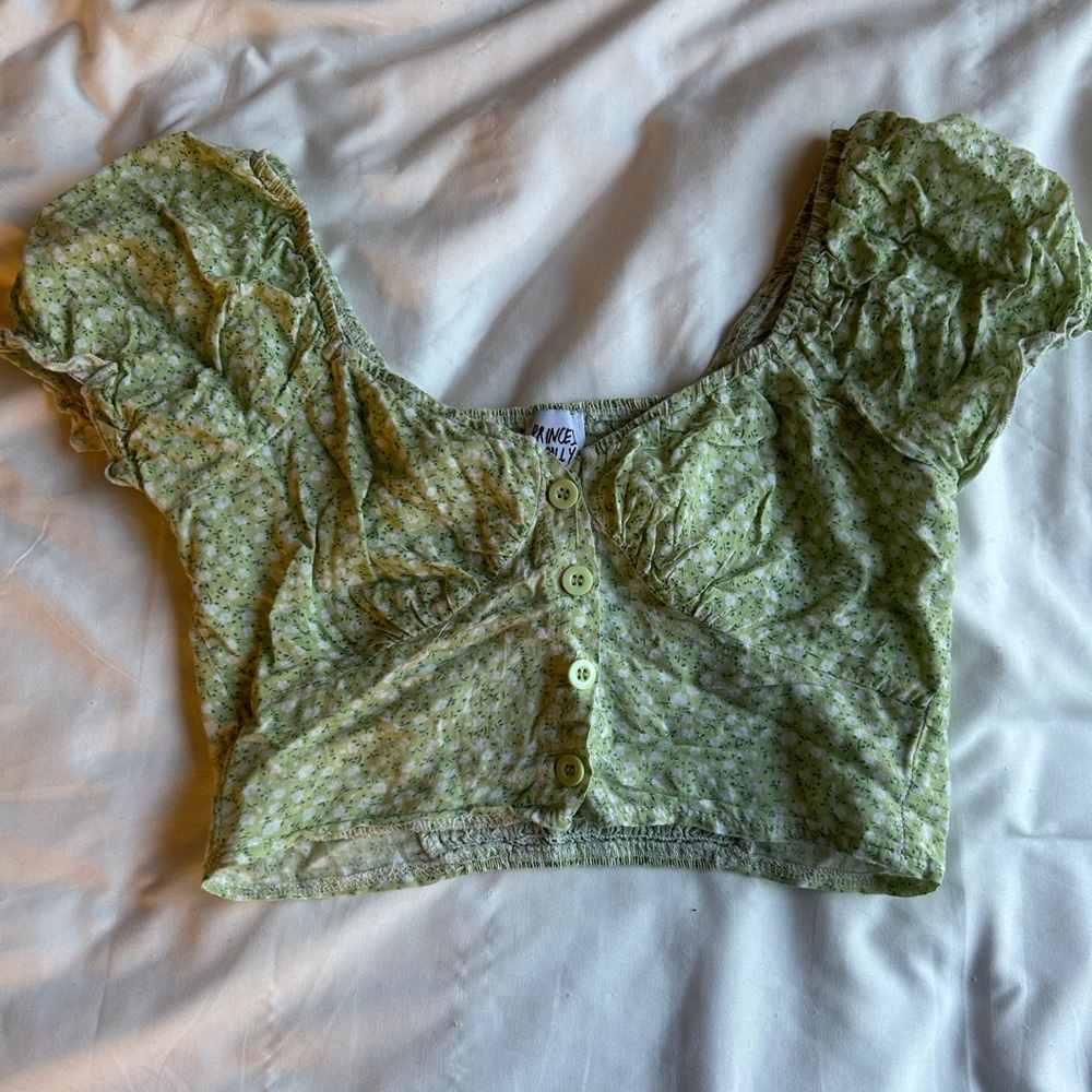 Princess Polly Green Ruffled Cap Sleeve Crop Blouse